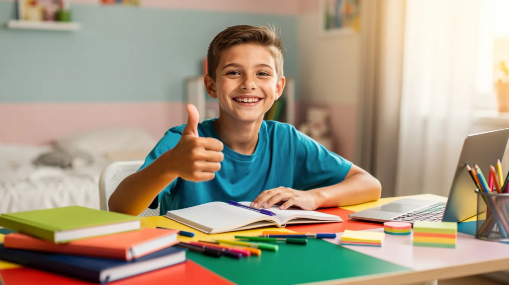 Un collégien travaille la grammaire de français, notamment les propositions
