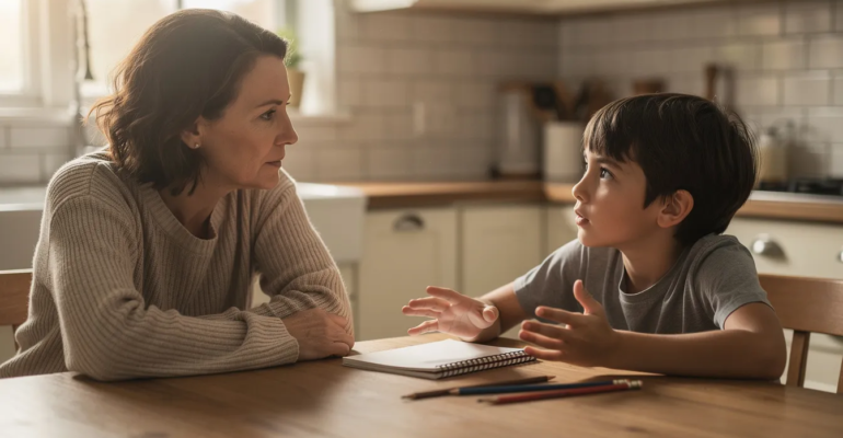 Une image représentant un enseignant et un élève engagés dans un dialogue profond, illustrant la méthode socratique à travers le questionnement et la réflexion. L'atmosphère est empreinte de sagesse, évoquant le lien entre l'intelligence et la pédagogie, sans aucun texte pour perturber la contemplation.