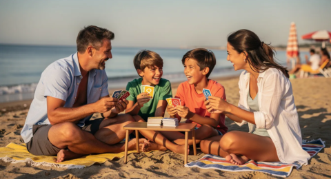 Une famille avec deux collégiens joue à un jeu qui permet de s'améliorer en français.