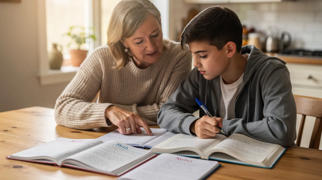 Un élève de collège travaille avec sa famille pour obtenir la mention au brevet grâce au français