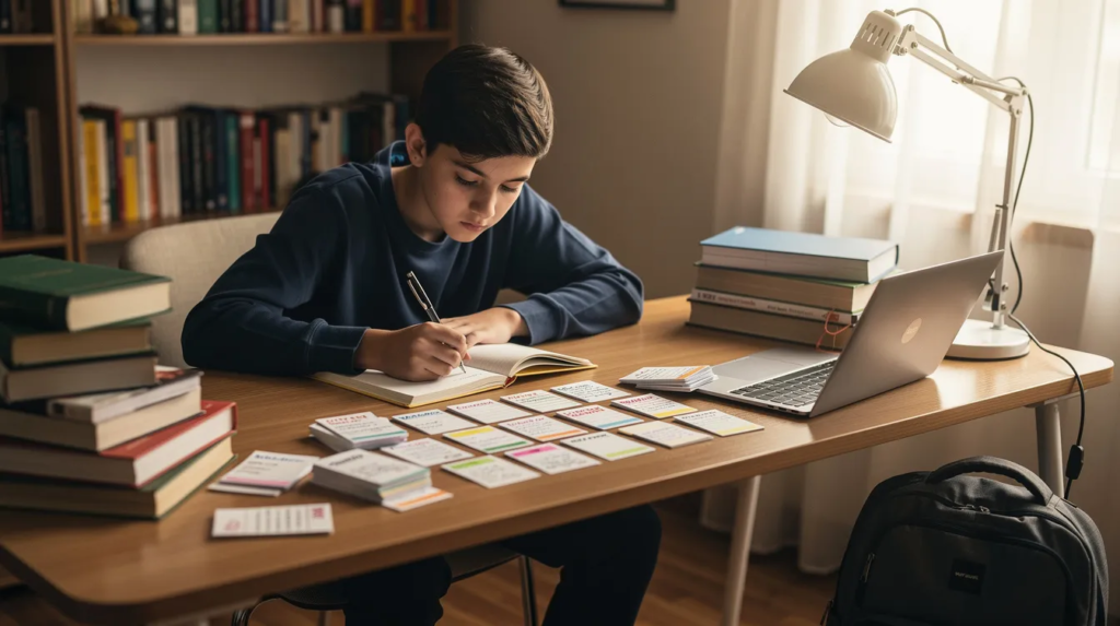 Un élève travaille pour obtenir la mention au brevet grâce au français