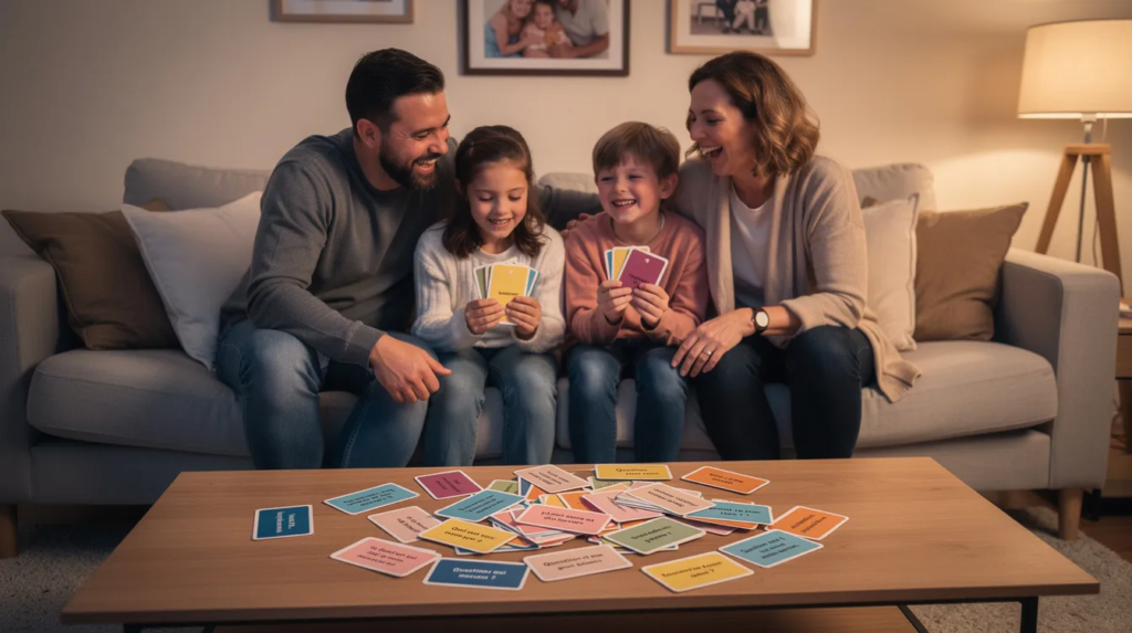 famille jouant au défi du mot du jour de français de l'été