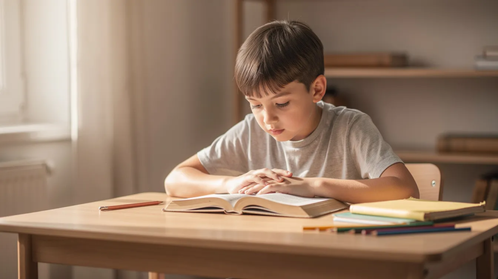 Un élève de 6e travaille et se conforme au programme de français