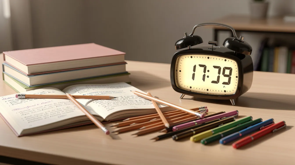 cahier ouvert avec des stylos pour faire des dictées niveau 4e.