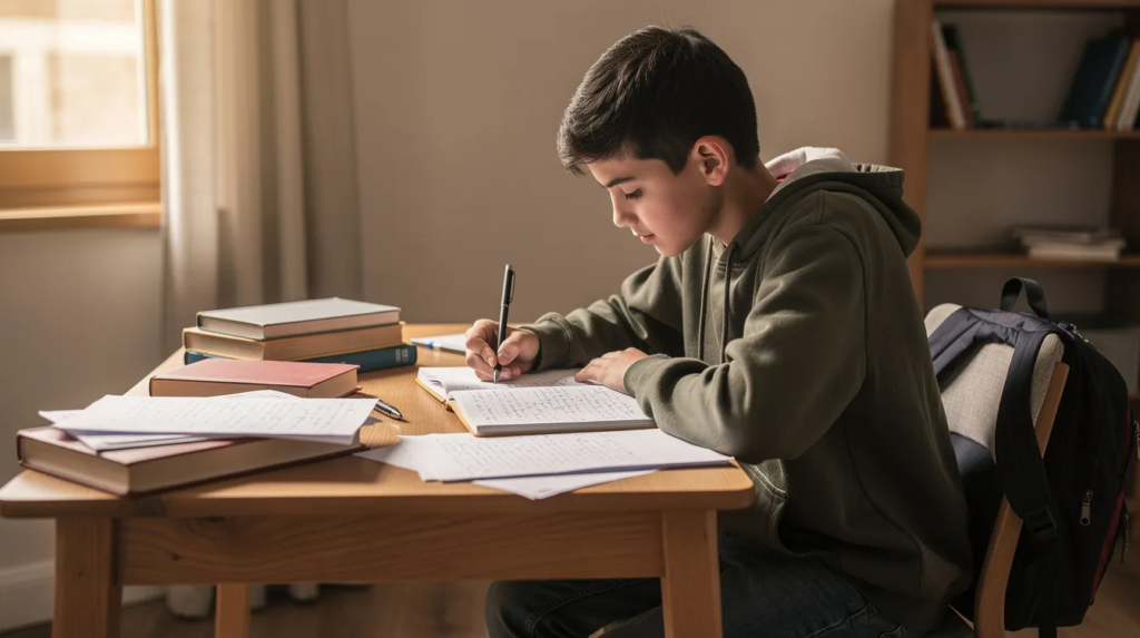 élève collège travaille temps verbaux