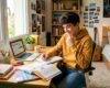 élève de collège qui travaille le français et les temps verbaux
