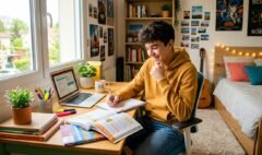élève de collège qui travaille le français et les temps verbaux