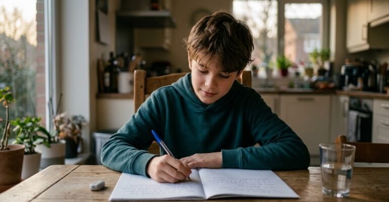 élève de quatrième fait une dictée