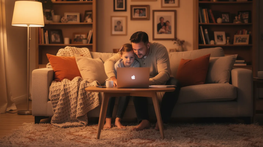 élève qui travaille le français à la maison avec son père.