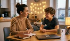 un collégien et sa mère parlent de soutien scolaire en français