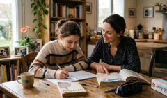 ado qui travaille le français avec sa mère