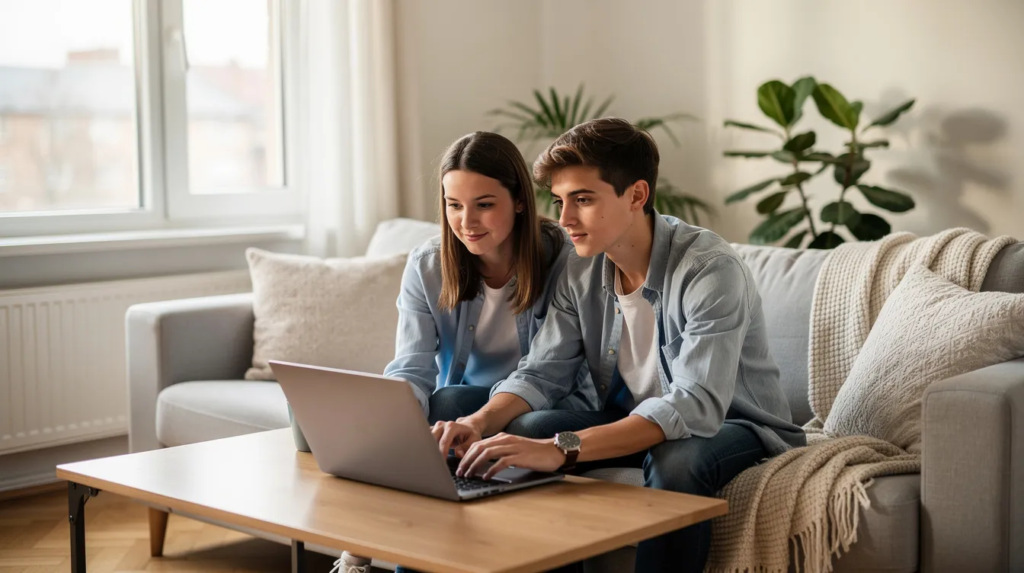 Deux ados travaillent sur ordinateur