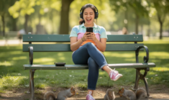 ado qui écoute livre audio dans un parc