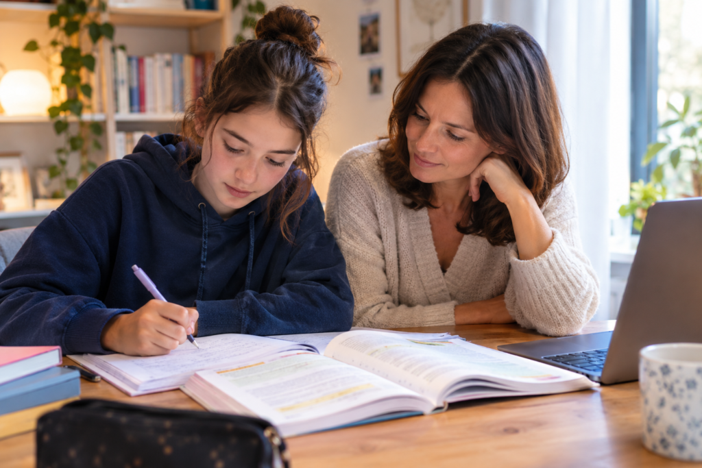 ado qui travaille le français avec sa mère