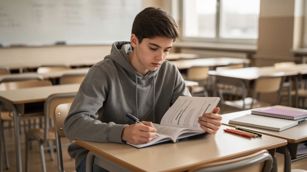 élève en classe choisit sa lecture cursive pour le bac oral français