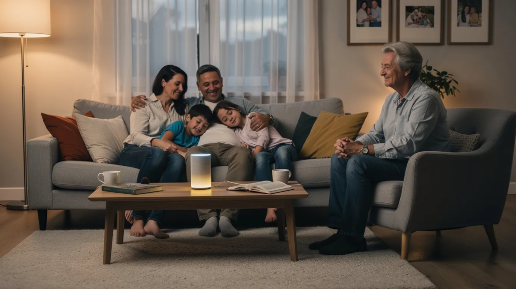 famille qui écoute un livre audio
