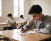 Lycéen concentré pendant l'épreuve de français au bac