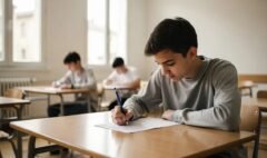 Lycéen concentré pendant l'épreuve de français au bac